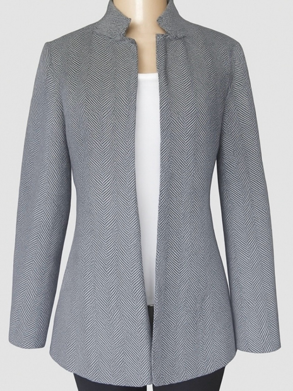 L. Michele Gray Chevron Jacquard Open Front Blazer Jacket Size M